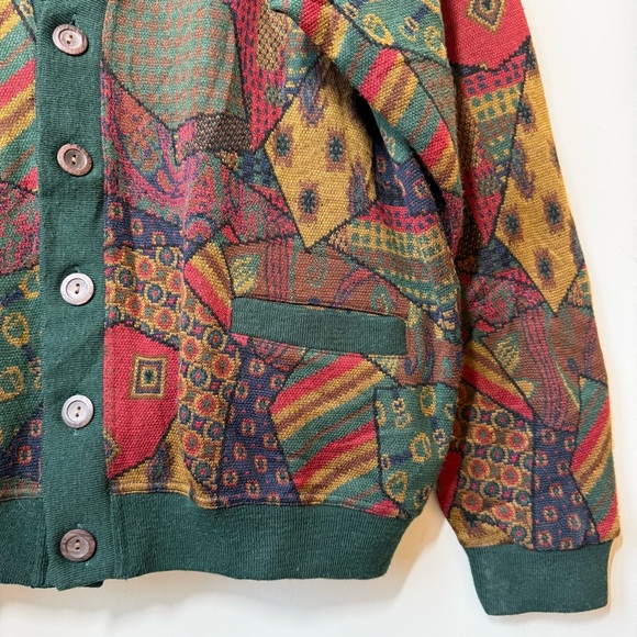 Patchwork pattern knit oversized cardigan wool blend pockets multicolor rare - Picture 5 of 10